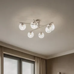 Deckenleuchte Zoe, beige, Länge 72 cm, 6-flammig, Glas, E14