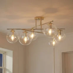 Deckenleuchte Zoe, goldfarben, Länge 72 cm, 6-flammig, Glas