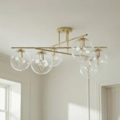 Deckenleuchte Zoe, goldfarben, Länge 72 cm, 6-flammig, Glas
