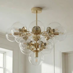 Deckenleuchte Zumba, gold/klar, 13-flammig, Glas