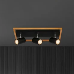 Deckenspot Frey Holzrahmen GU10 schwarz 3-flammig
