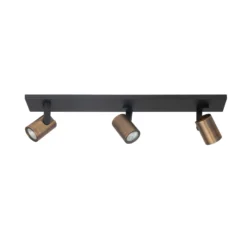 Deckenspot Halo, schwarz/messing brüniert Länge 65 cm 3-flg.