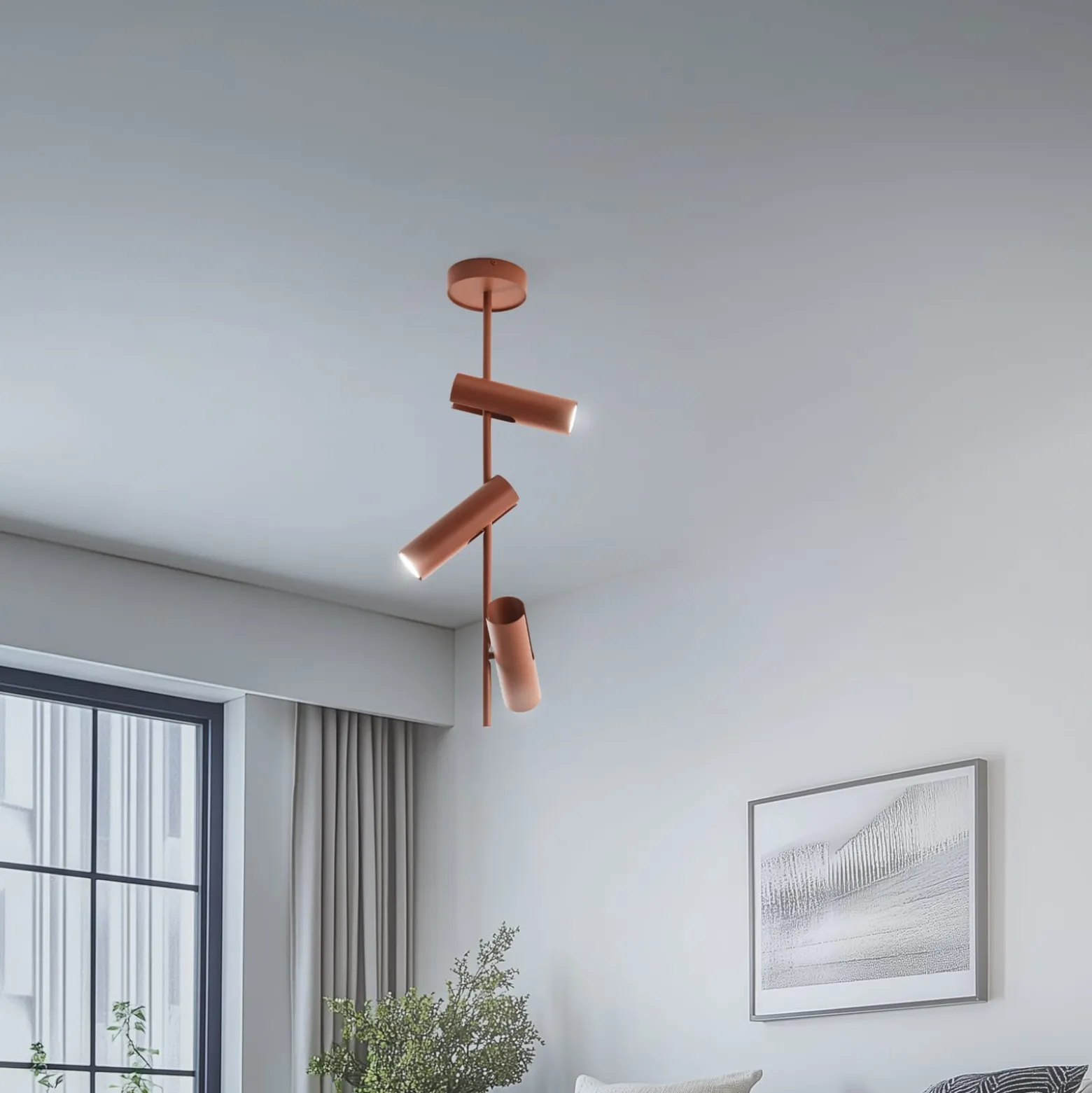 Deckenspot Leda 3, ziegelrot, 3-flammig, Stahl, Höhe 76 cm