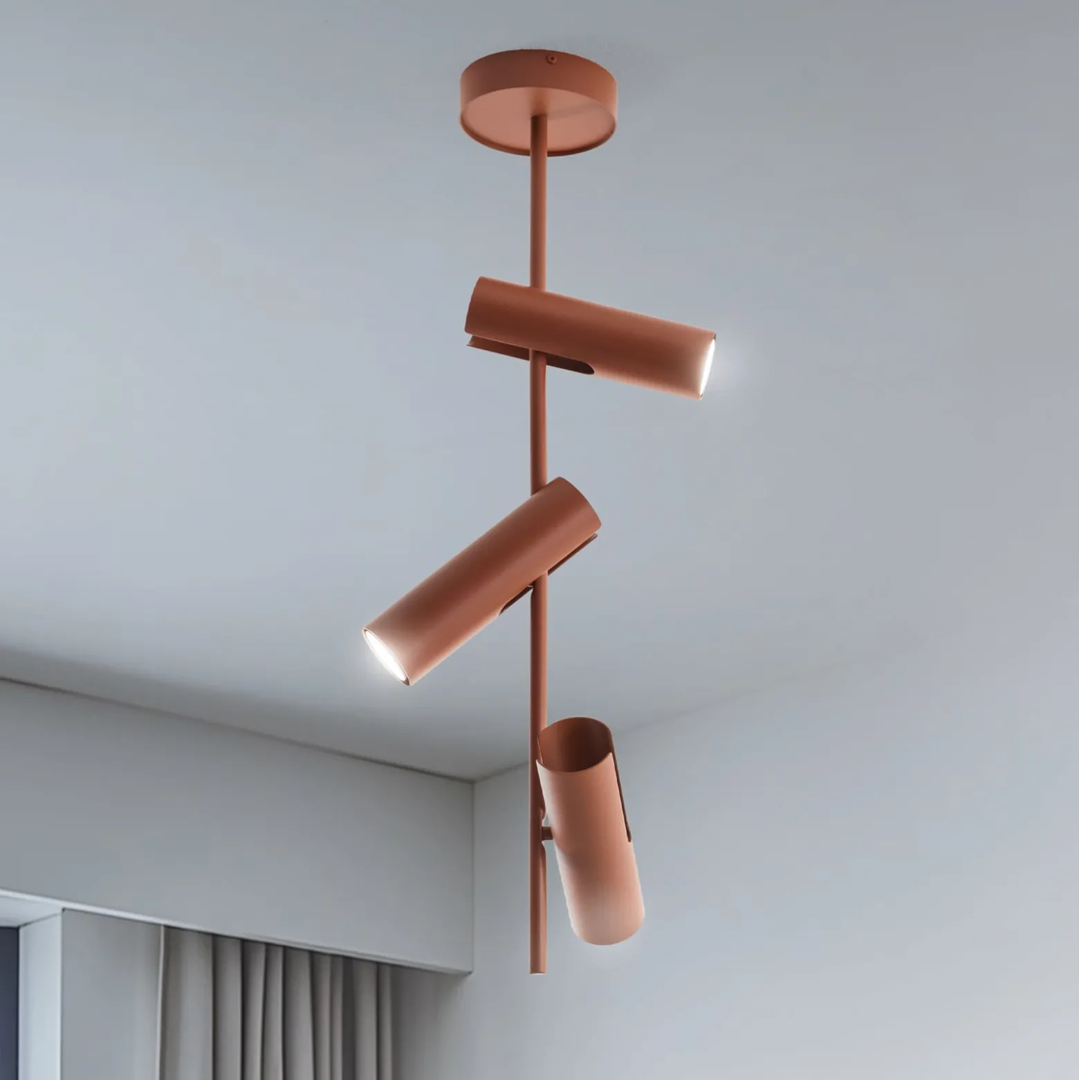 Deckenspot Leda 3, ziegelrot, 3-flammig, Stahl, Höhe 76 cm