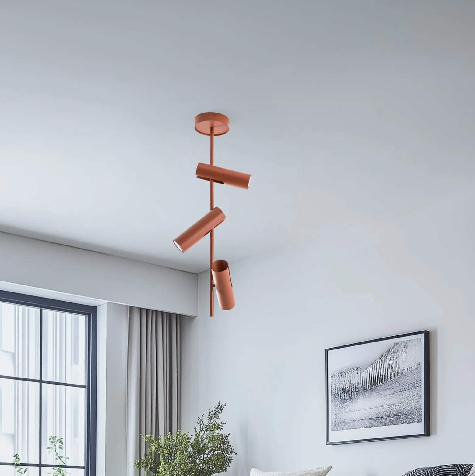 Deckenspot Leda 3, ziegelrot, 3-flammig, Stahl, Höhe 76 cm
