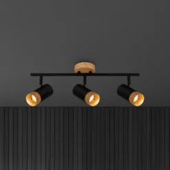Deckenspot Plek GU10 schwarz/Holz dreiflammig