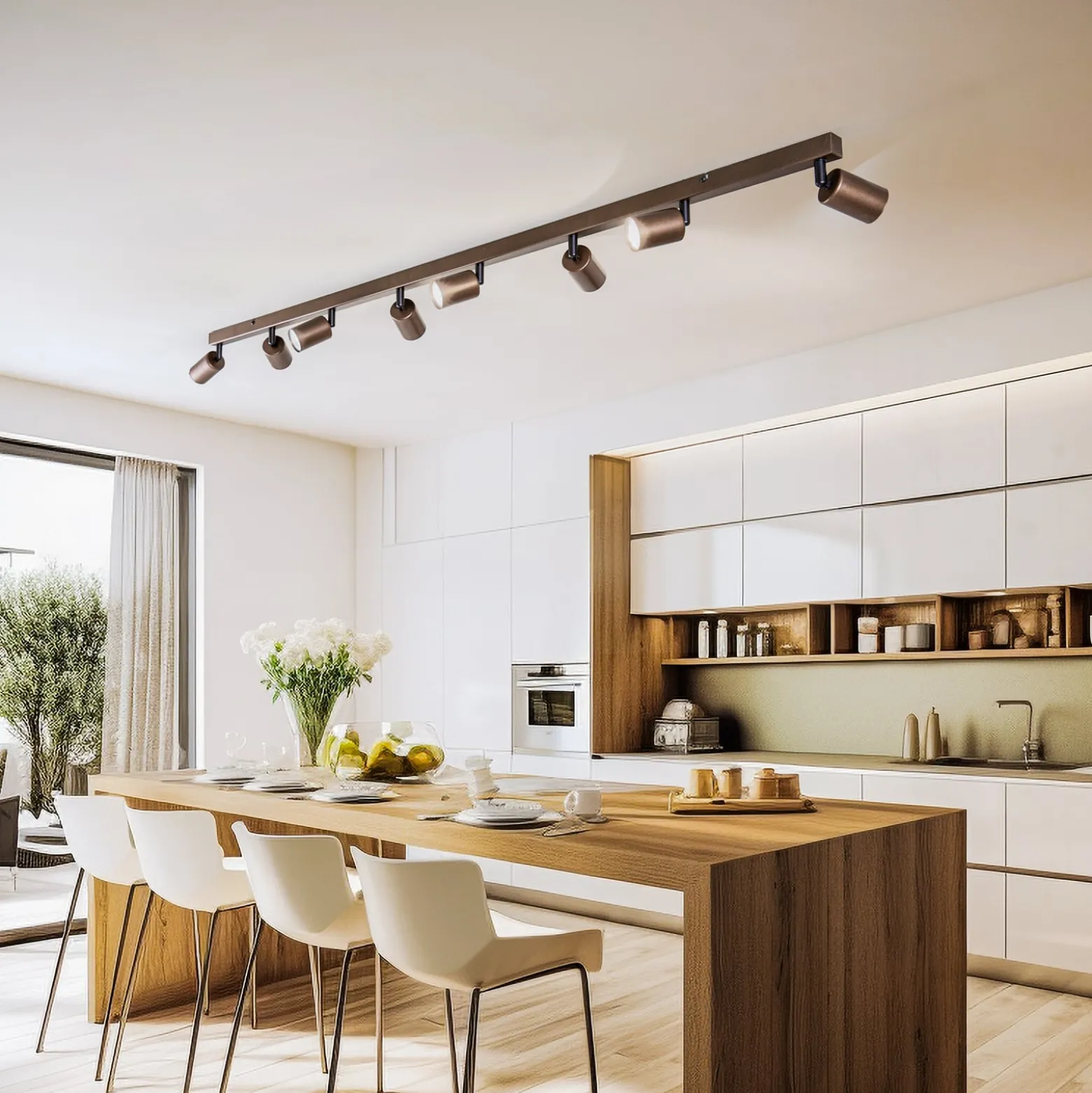 Deckenspot Top, justierbar, braun, achtflammig linear