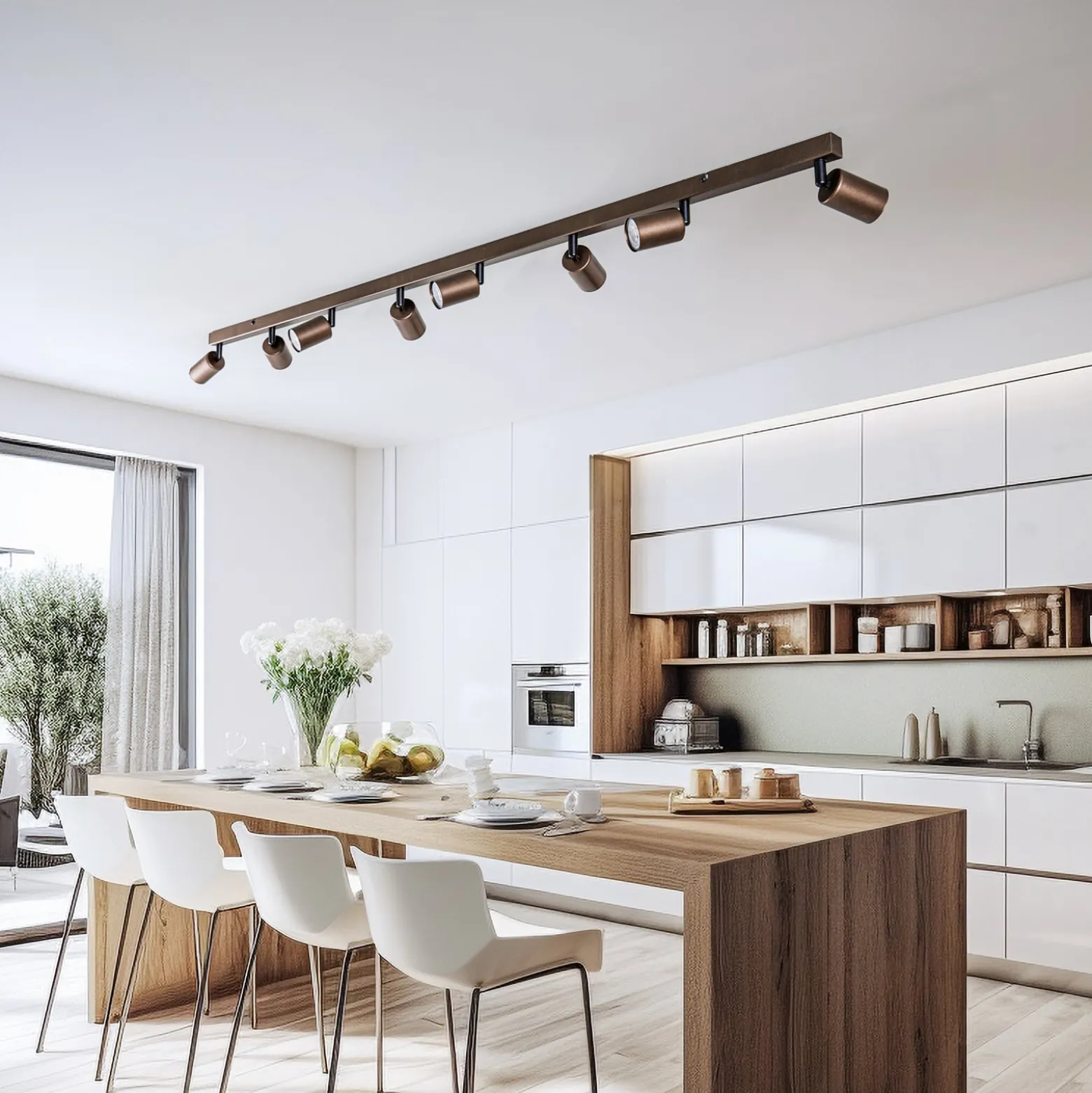Deckenspot Top, justierbar, braun, achtflammig linear