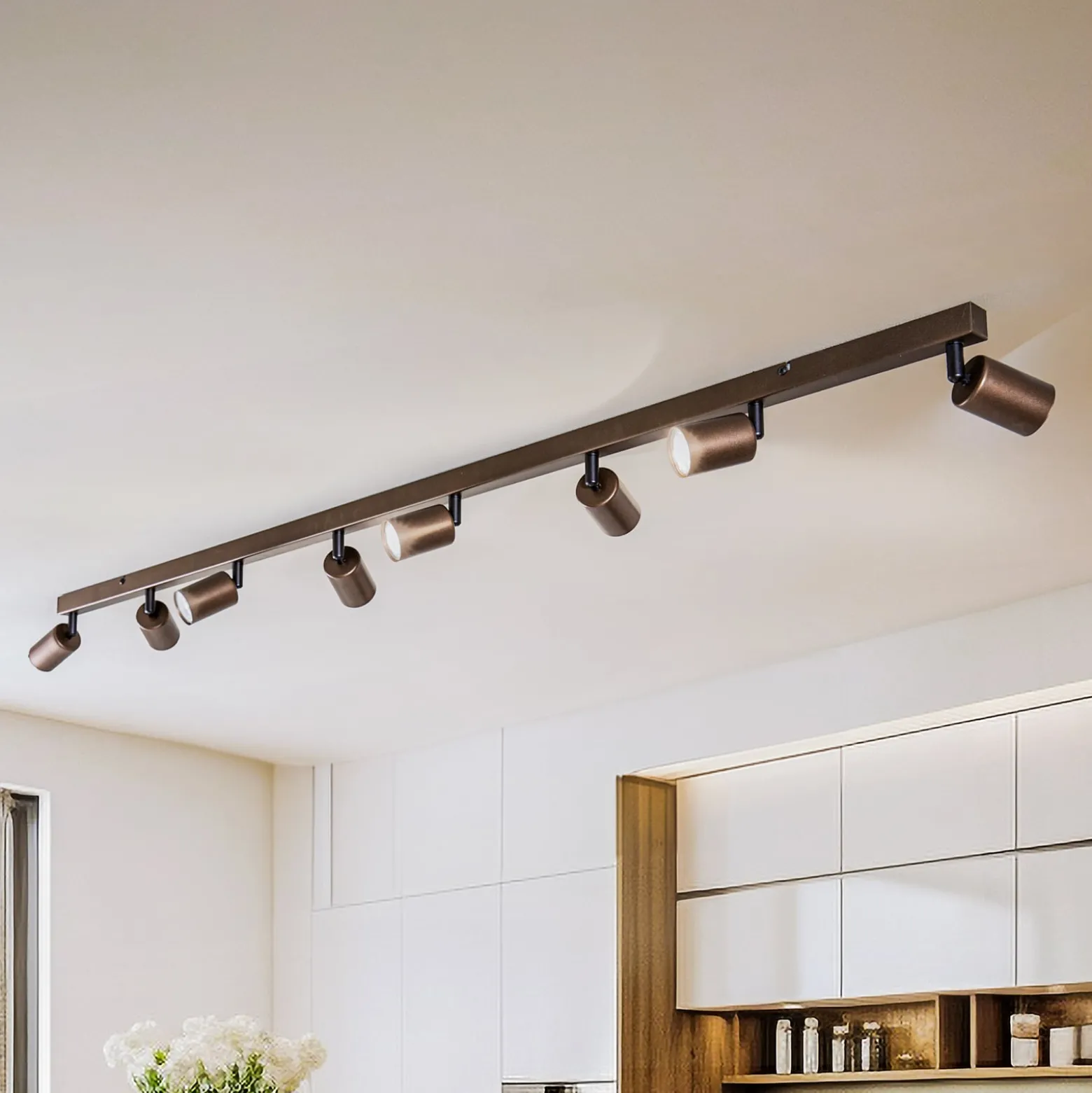 Deckenspot Top, justierbar, braun, achtflammig linear