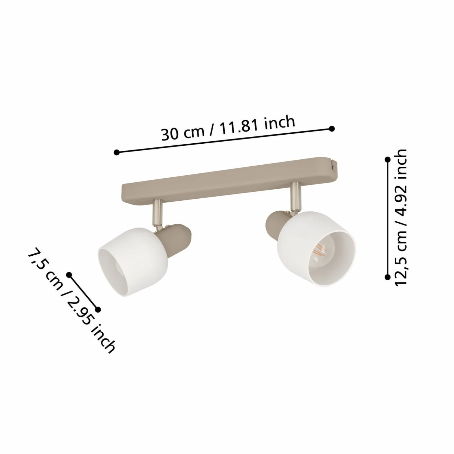Deckenstrahler Corato, Länge 30 cm, sand/nickel/opal, 2-flg.