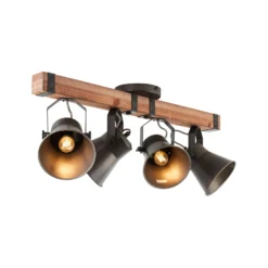 Deckenstrahler Decca, Länge 78 cm, schwarz/holz, 4-flg.