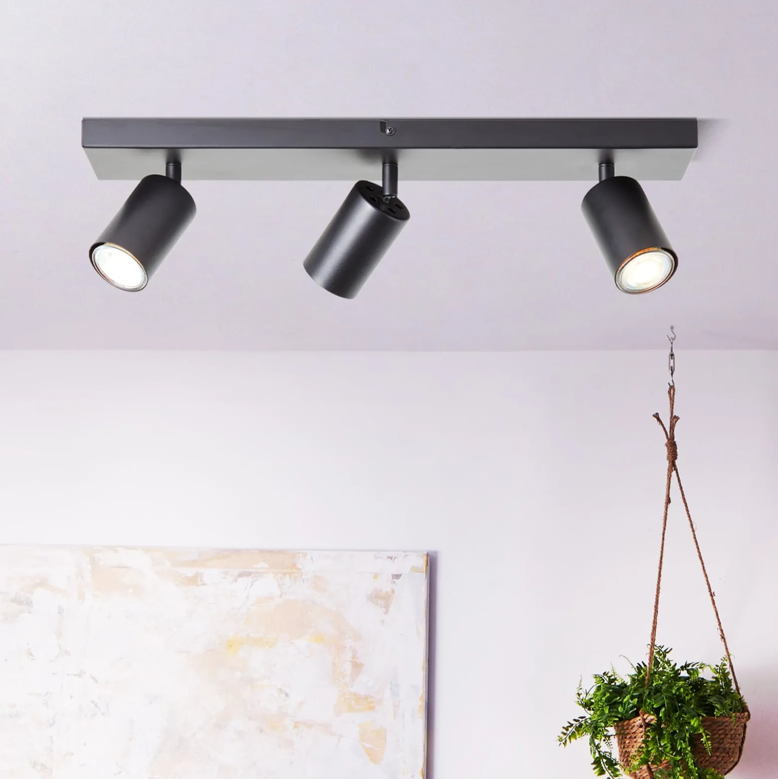 Deckenstrahler Jello, Länge 50 cm, schwarz, 3-fl.g, Metall