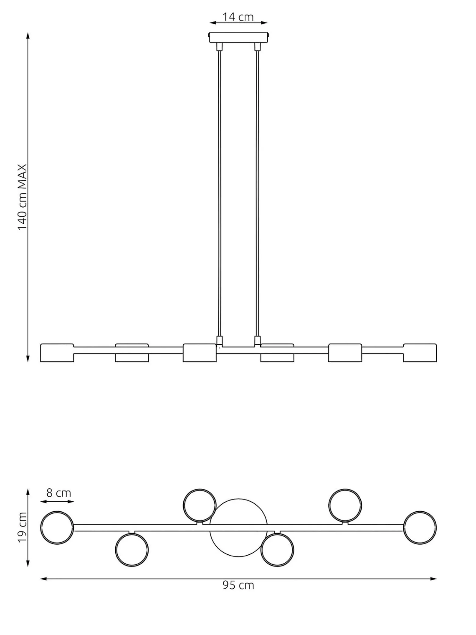 Deckenstrahler, Megara, Länge 80 cm, Metall, 6-flg.