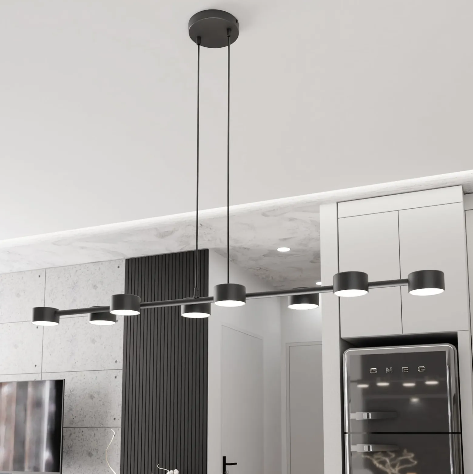 Deckenstrahler Megara, Länge 100 cm, Metall, 8-flg.