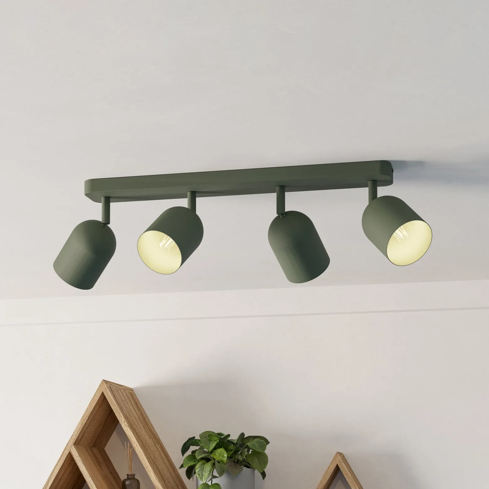 Deckenstrahler Tilston, dunkelgrün, Länge 58 cm 4-flg. Stahl