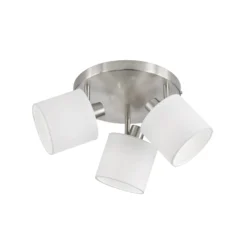 Deckenstrahler Tommy, nickel/weiß, Ø 25 cm, 3-flg. Stoff