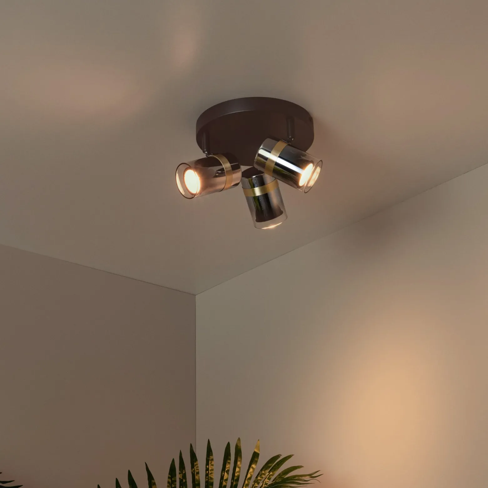 Deckenstrahler Upton, Ø 31 cm, schwarz/rauchgrau, 3-flg.