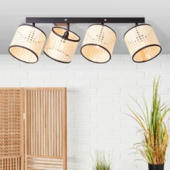Deckenstrahler Wiley mit Rattan, vierflammig