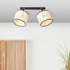 Deckenstrahler Wiley, zweiflammig mit Rattan