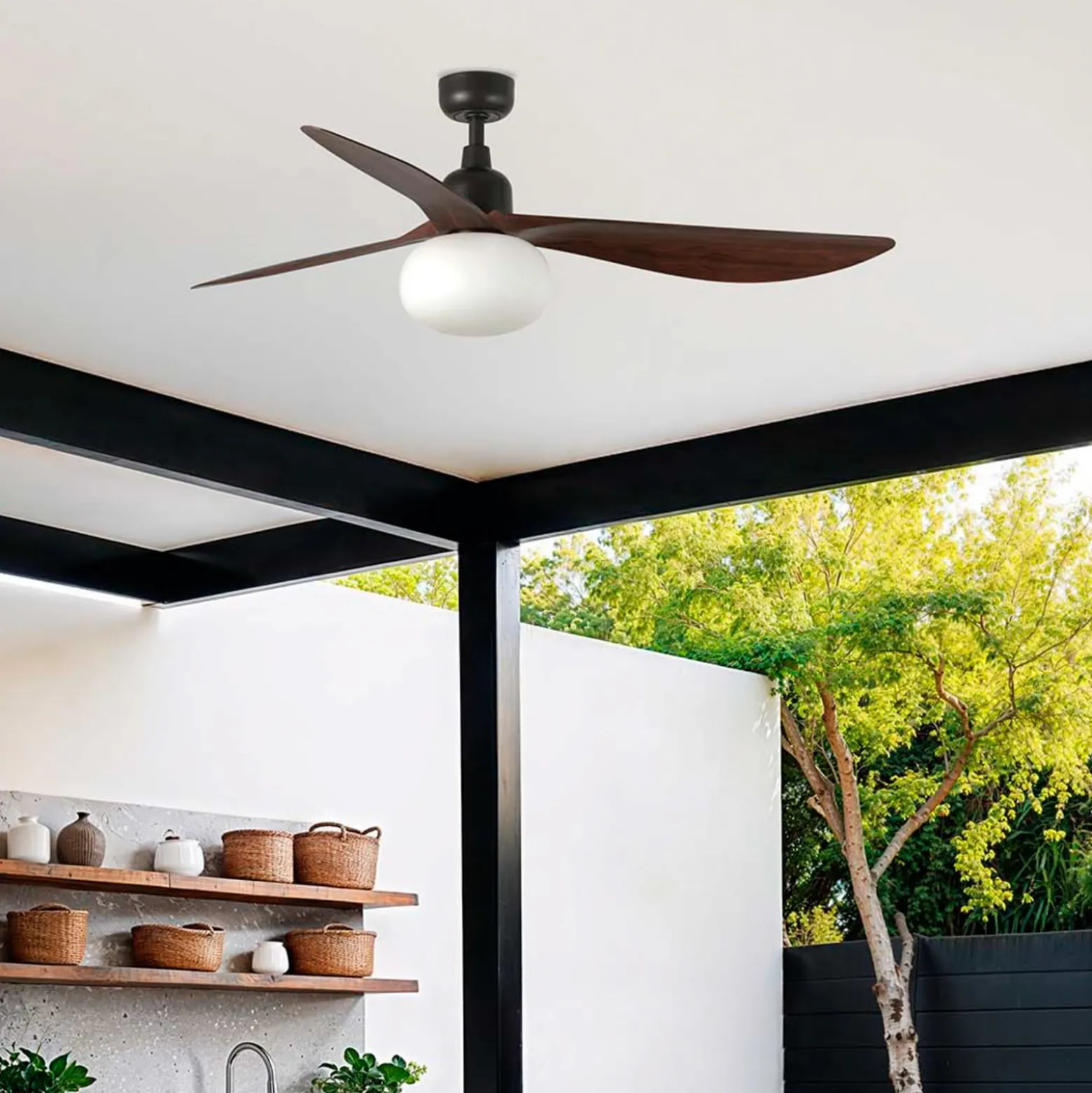 Deckenventilator mit Licht Outwood, braun, DC, leise, Ø150cm