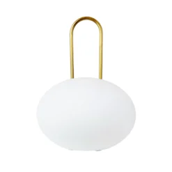 Dyberg Larsen LED-Akku-Laterne Ellipse, weiß/messing, IP44