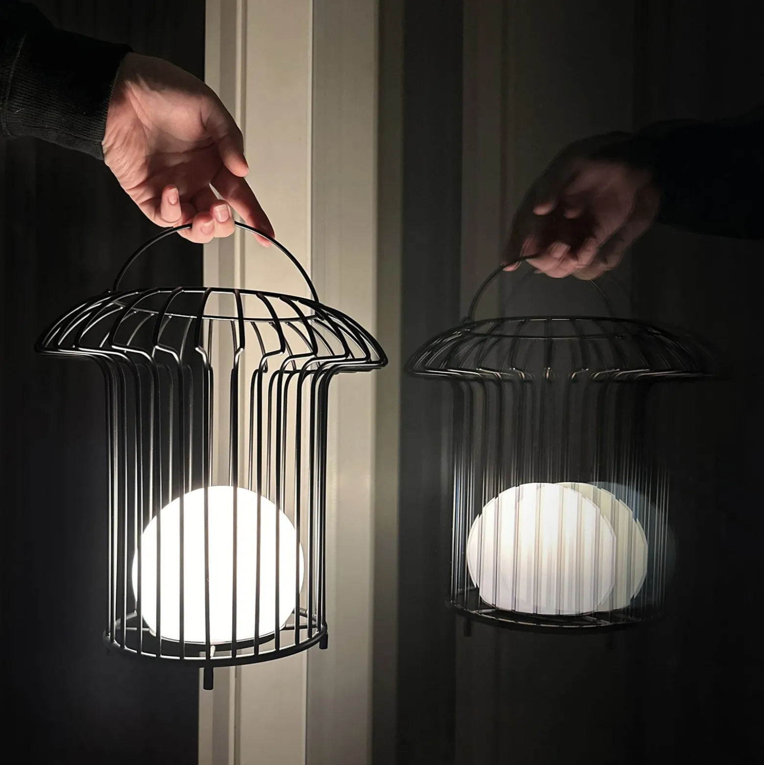 Dyberg Larsen LED-Akku-Tischlampe Basket, schwarz, Metall