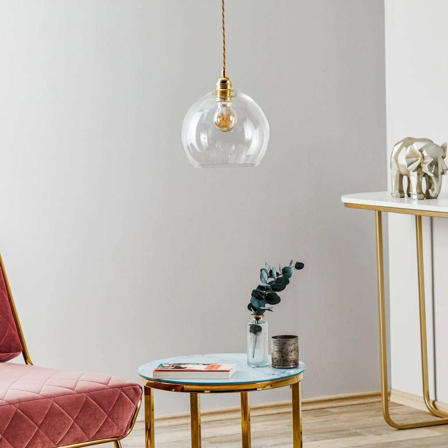 EBB & FLOW Rowan Pendellampe Klarglas, gold Ø 22cm