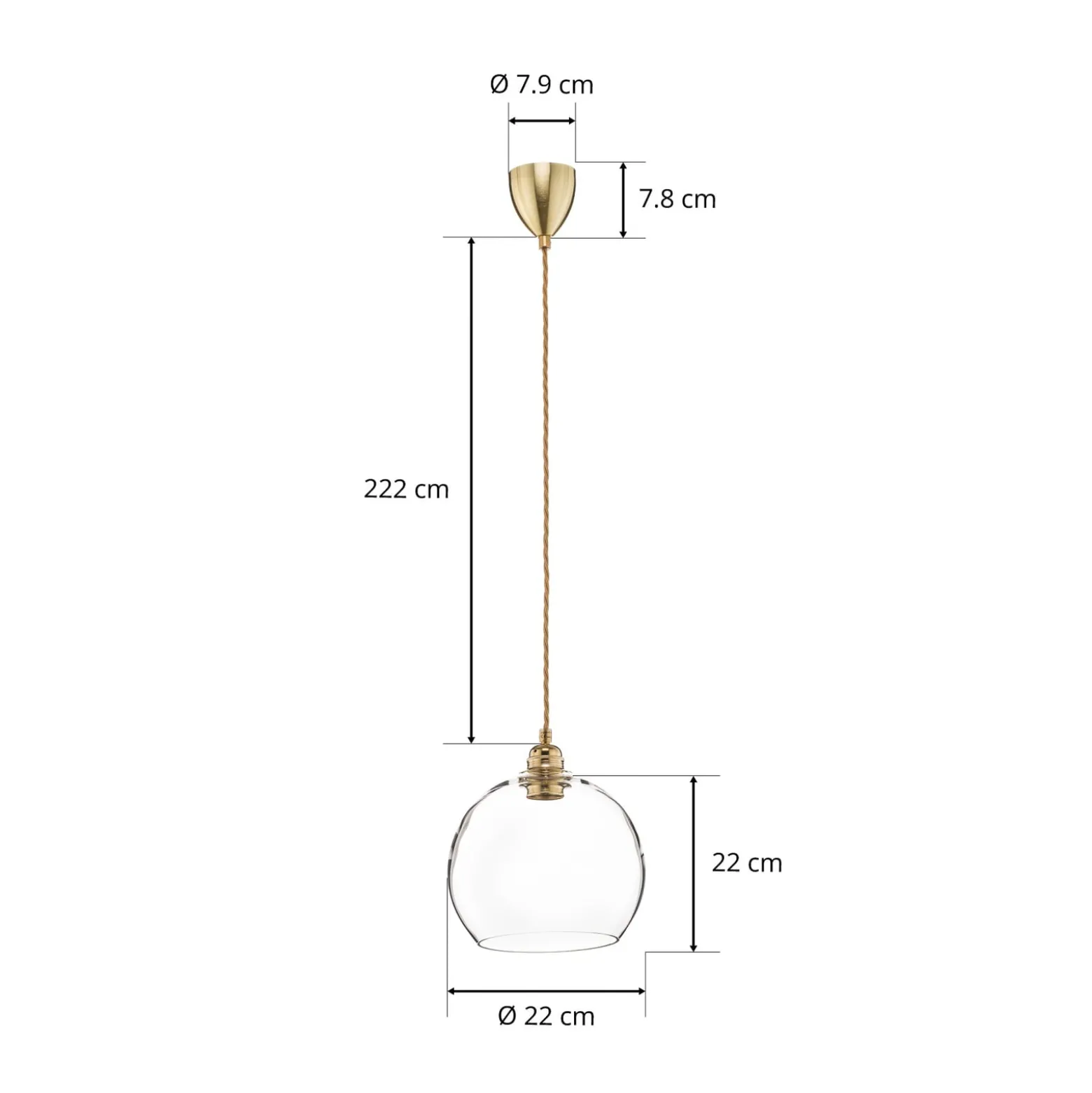 EBB & FLOW Rowan Pendellampe Klarglas, gold Ø 22cm