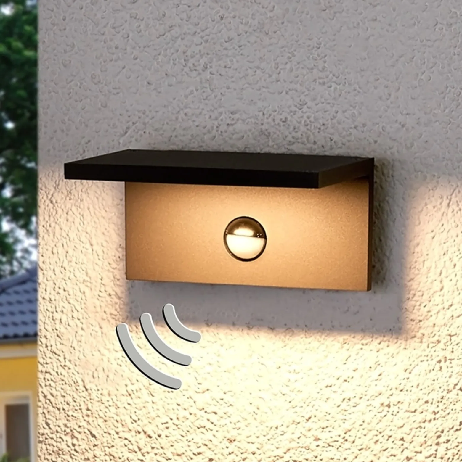 Eckige LED-Außenwandlampe Darina, Bewegungsmelder