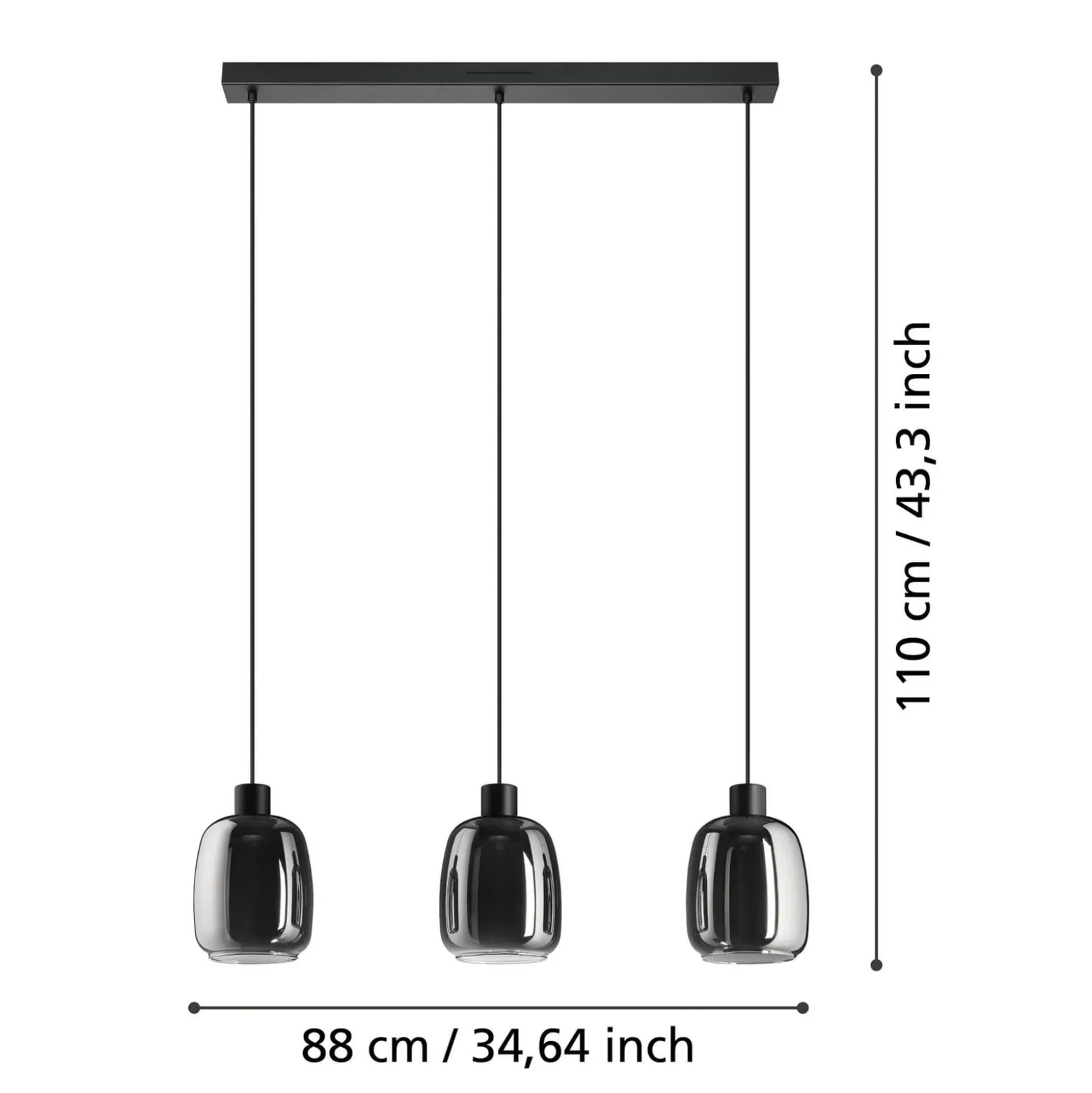 EGLO connect LED-Hängelampe Molochio-Z, 3-fl., schwarz, klar