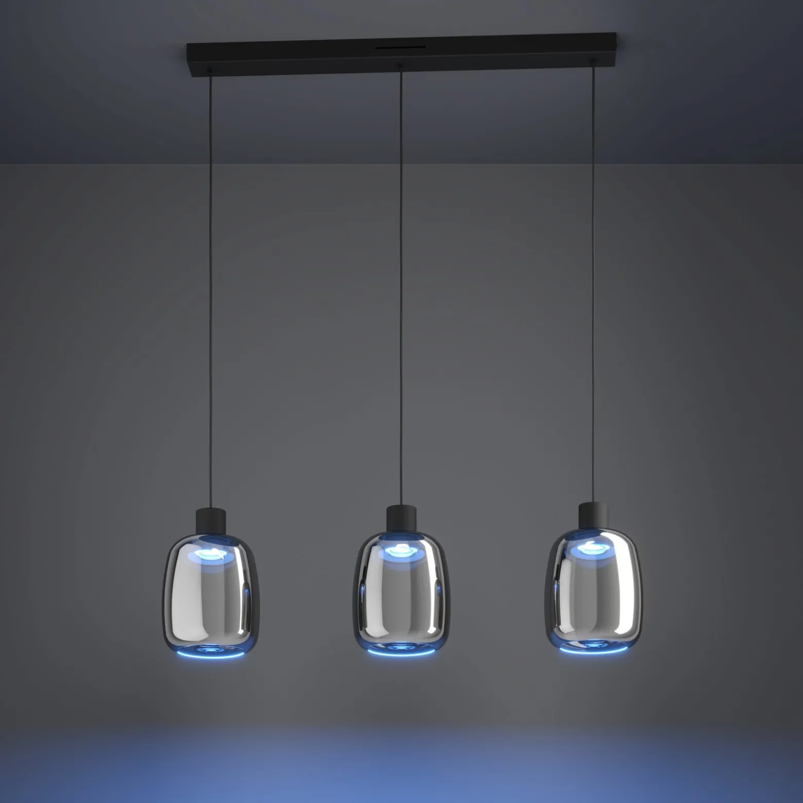 EGLO connect LED-Hängelampe Molochio-Z, 3-fl., schwarz, klar