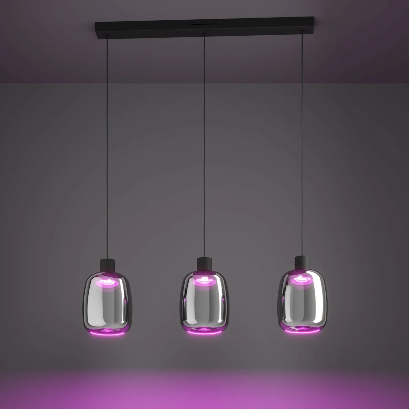 EGLO connect LED-Hängelampe Molochio-Z, 3-fl., schwarz, klar