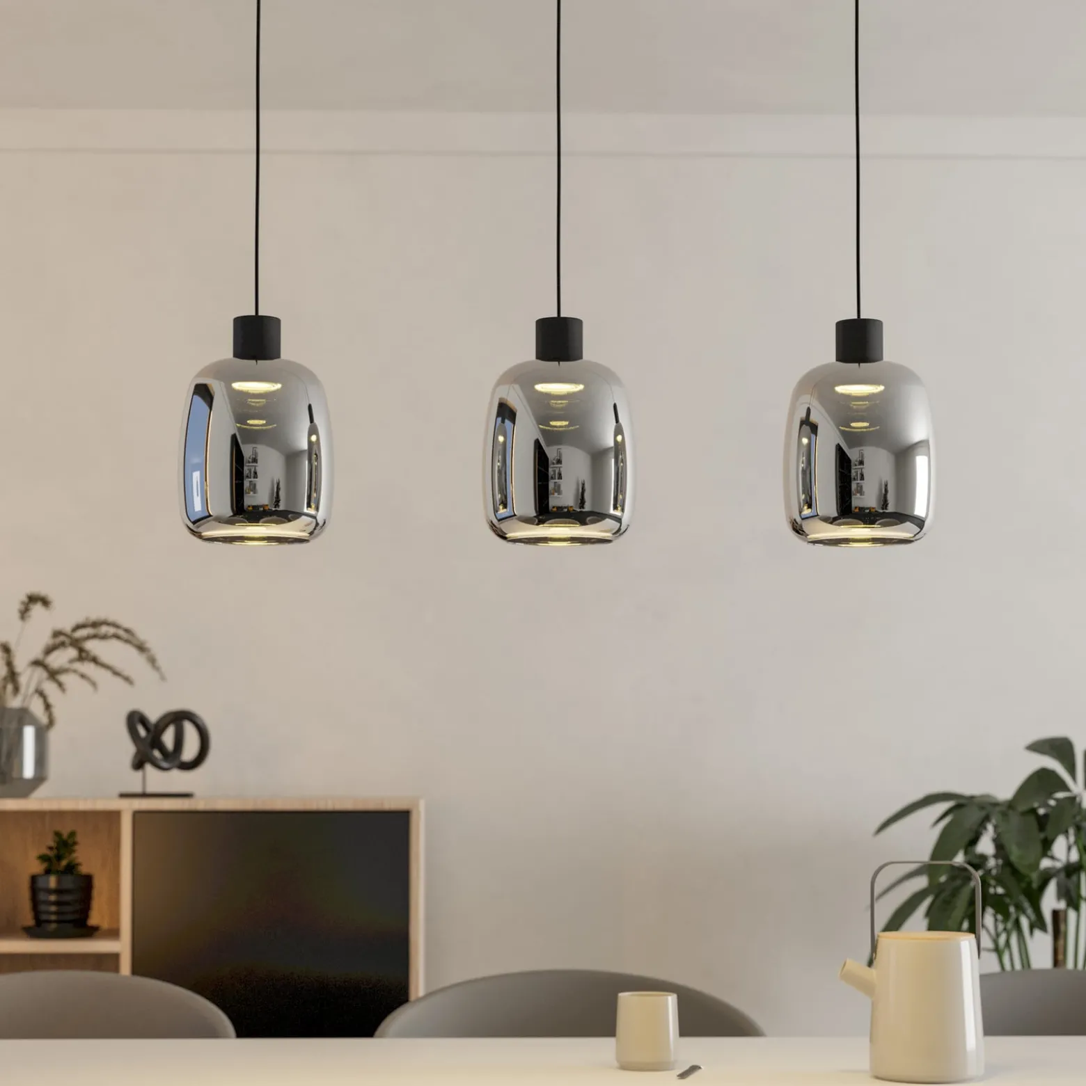EGLO connect LED-Hängelampe Molochio-Z, 3-fl., schwarz, klar