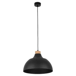 Envostar Hängeleuchte Kaitt, schwarz, Ø 34 cm, Holzdetail