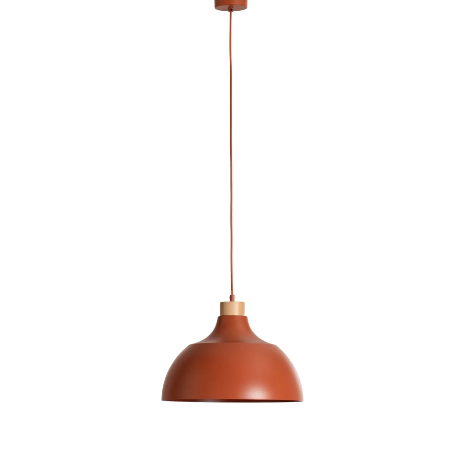 Envostar Hängeleuchte Kaitt, ziegelrot, Ø 34 cm, Holzdetail