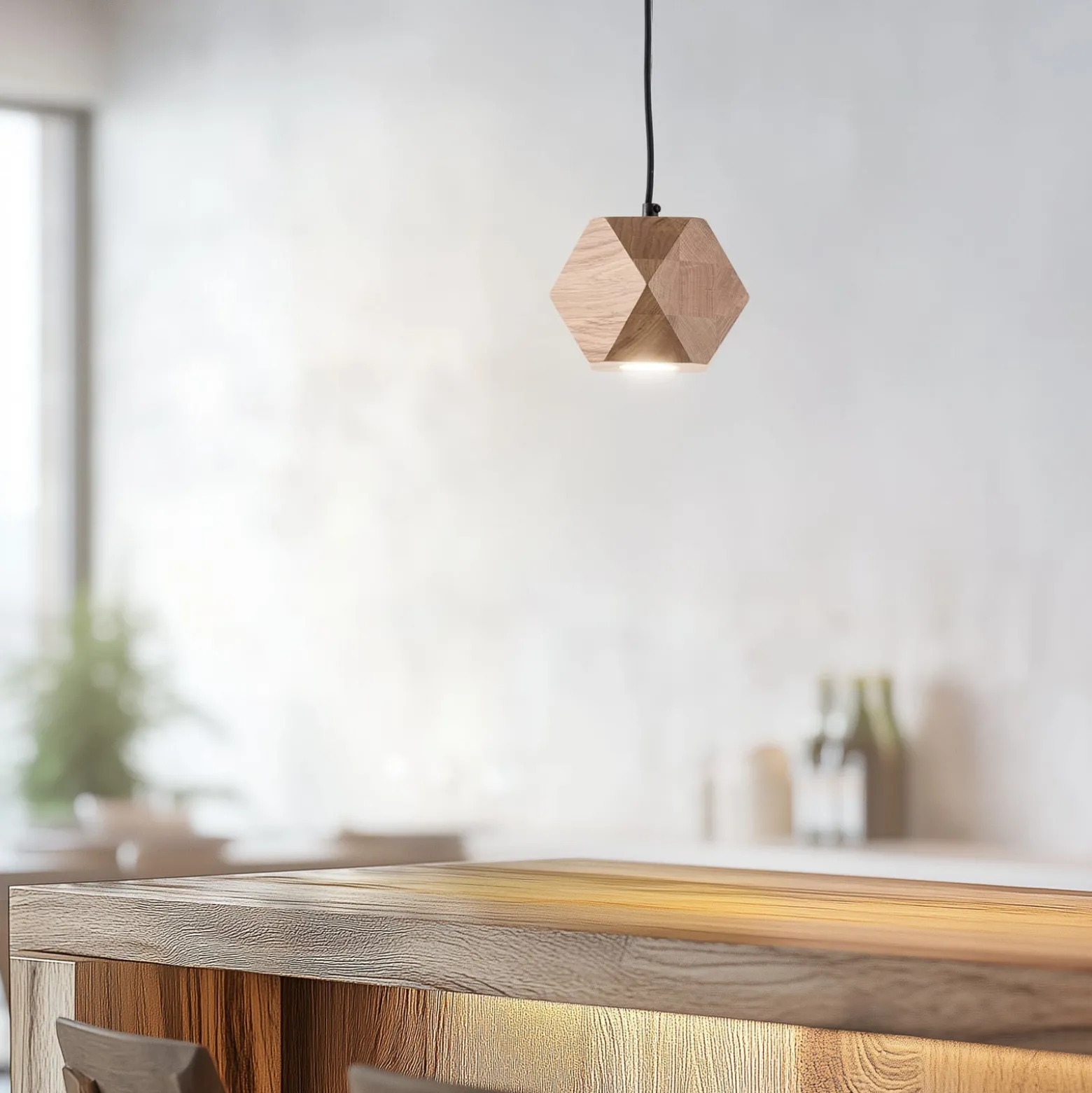 Envostar Peach Puff Hängelampe Polyeder Holz 1flg.