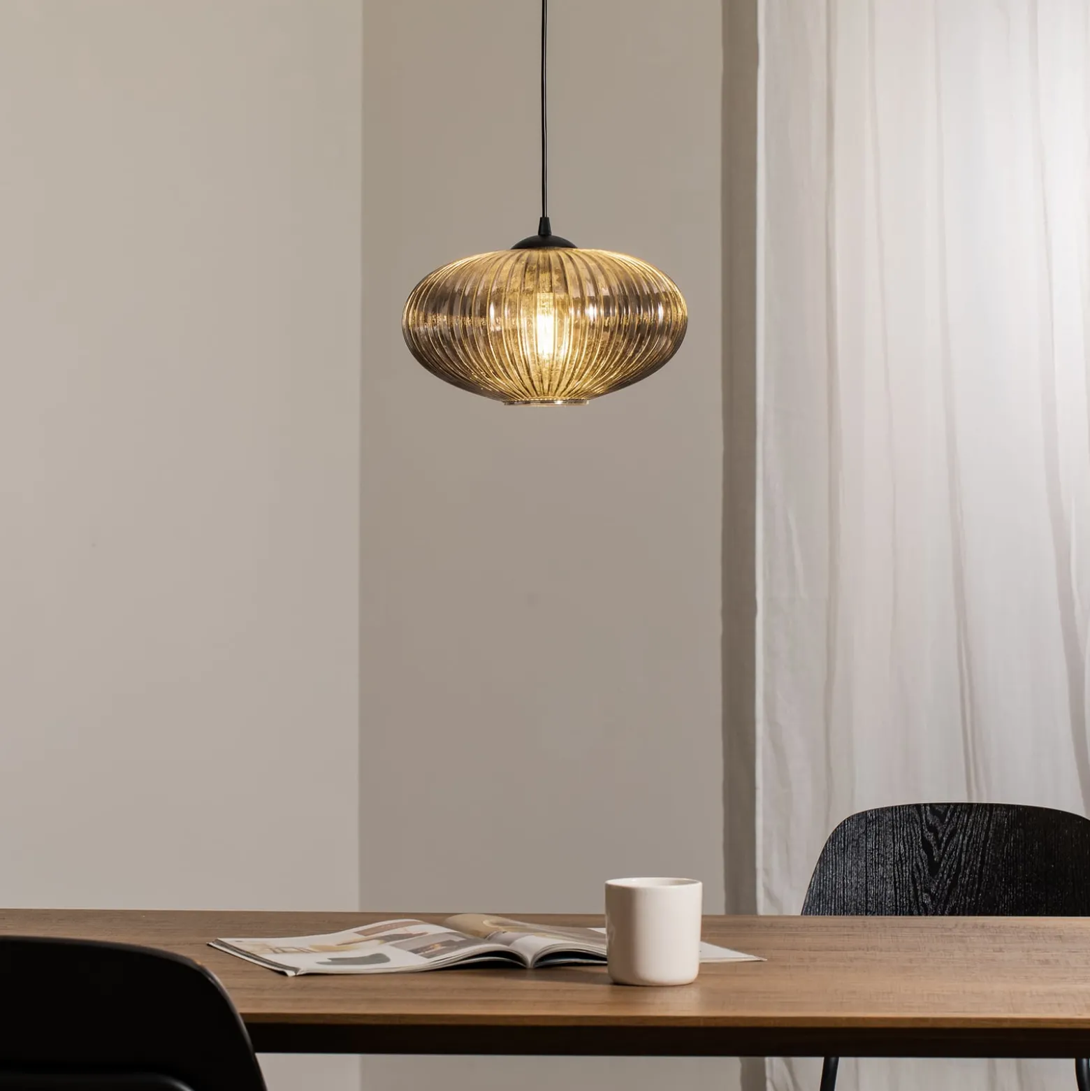 Esszimmerlampe Coco, Ø 30 cm, schwarz/rauchgrau, Glas