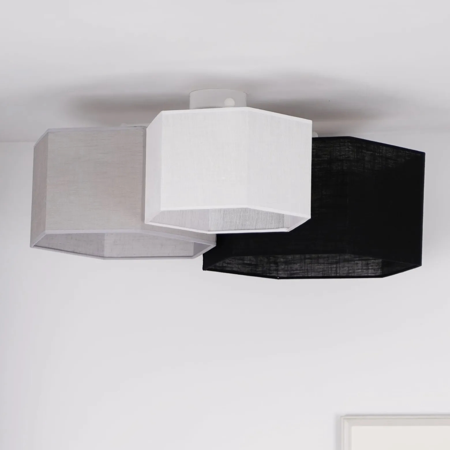 Euluna Deckenlampe Emil, Textil schwarz/grau/weiß, 3-flammig