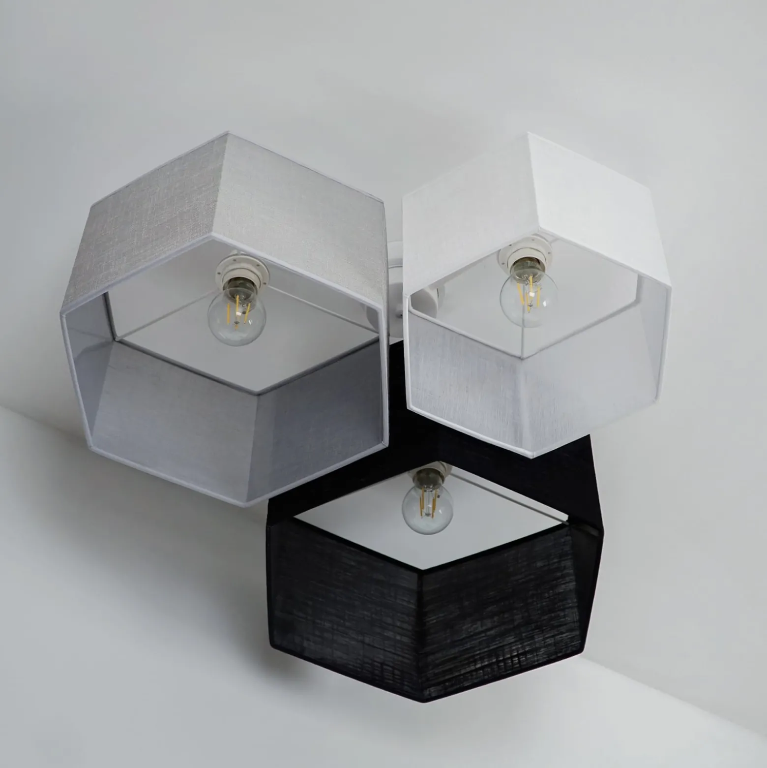 Euluna Deckenlampe Emil, Textil schwarz/grau/weiß, 3-flammig