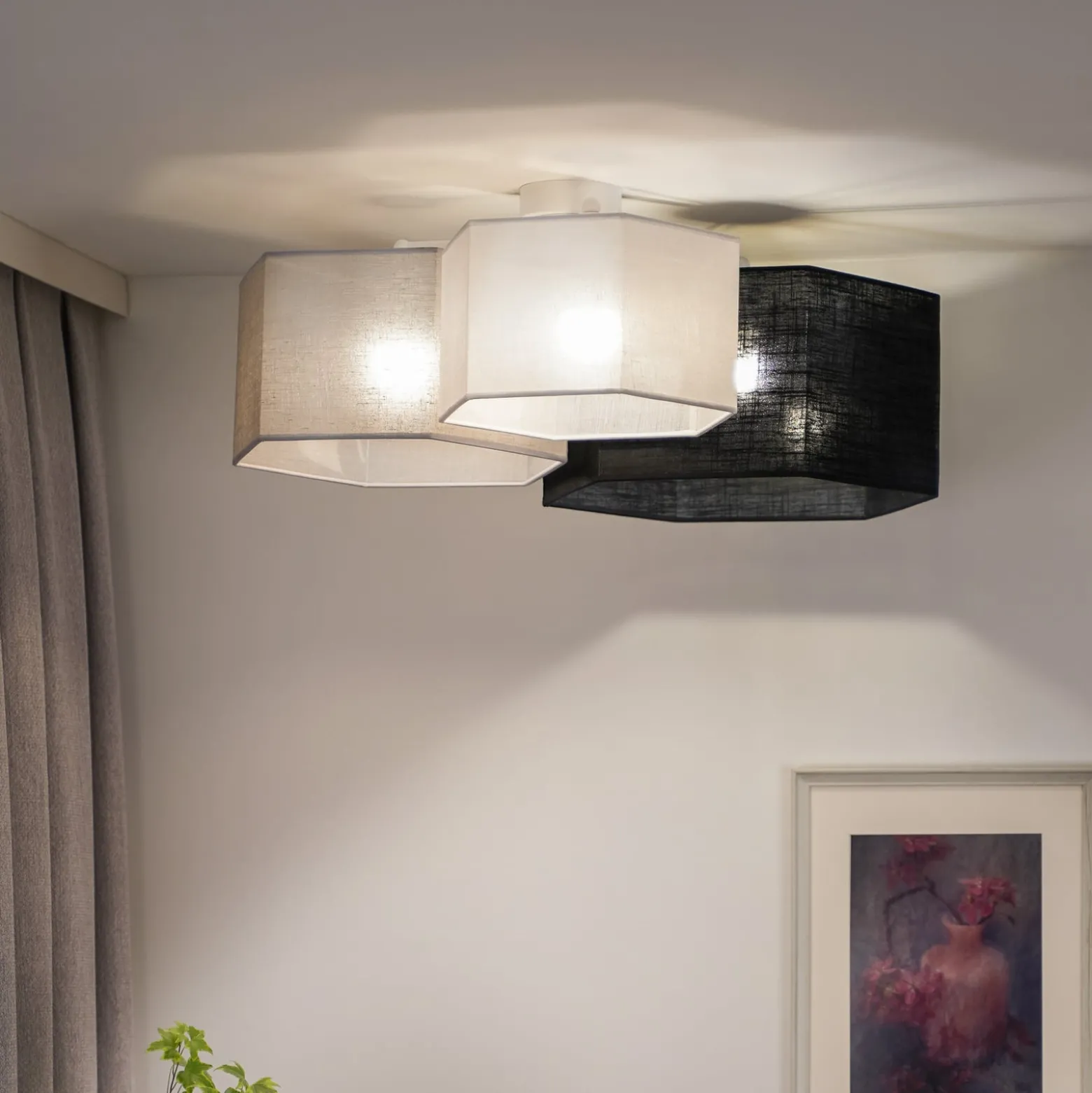 Euluna Deckenlampe Emil, Textil schwarz/grau/weiß, 3-flammig