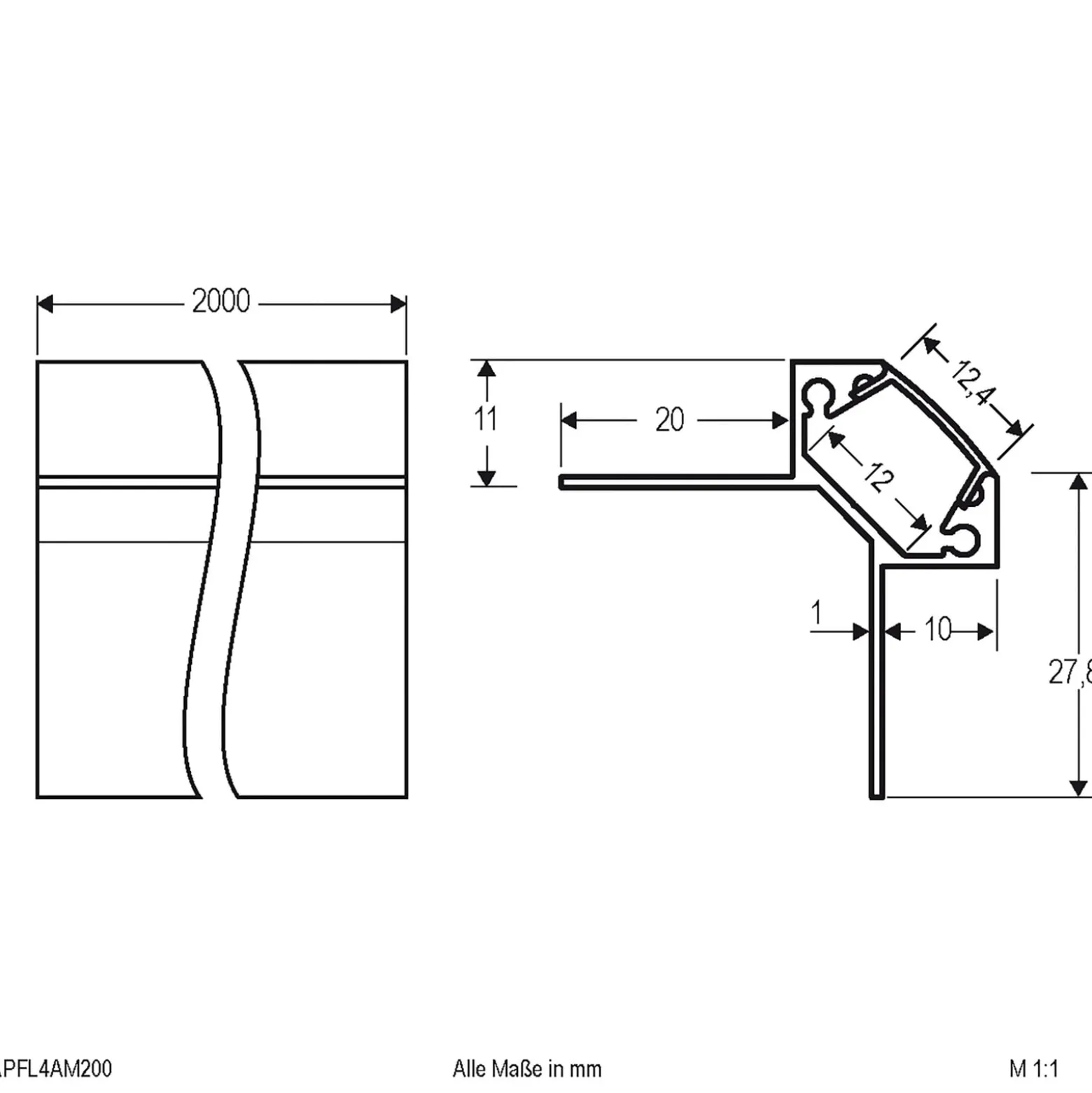 EVN APFL4 Alu-Fliesen-Eckprofil außen 200cmx3,8cm