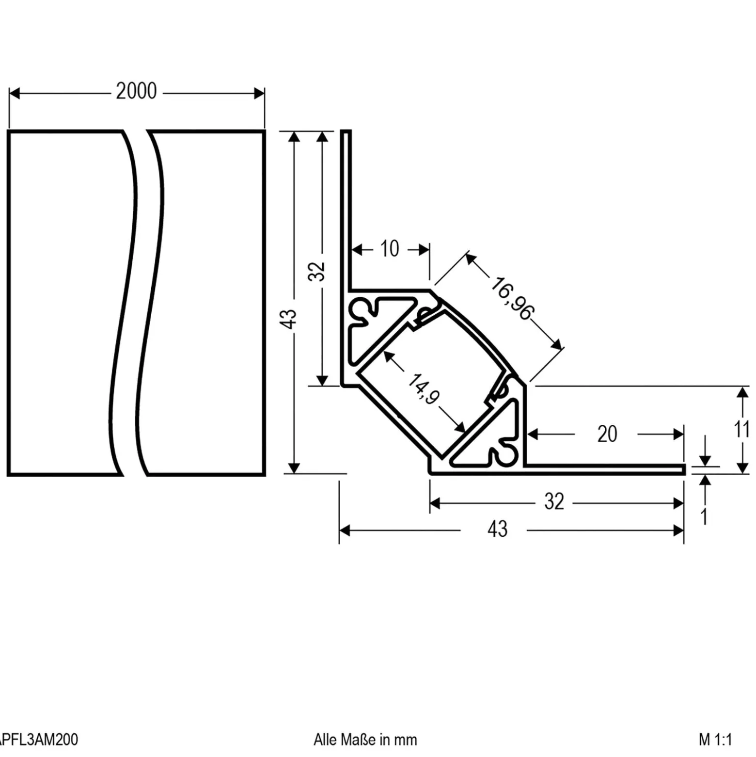 EVN APFL3 Alu-Fliesen-Eckprofil innen 200cmx4,3cm