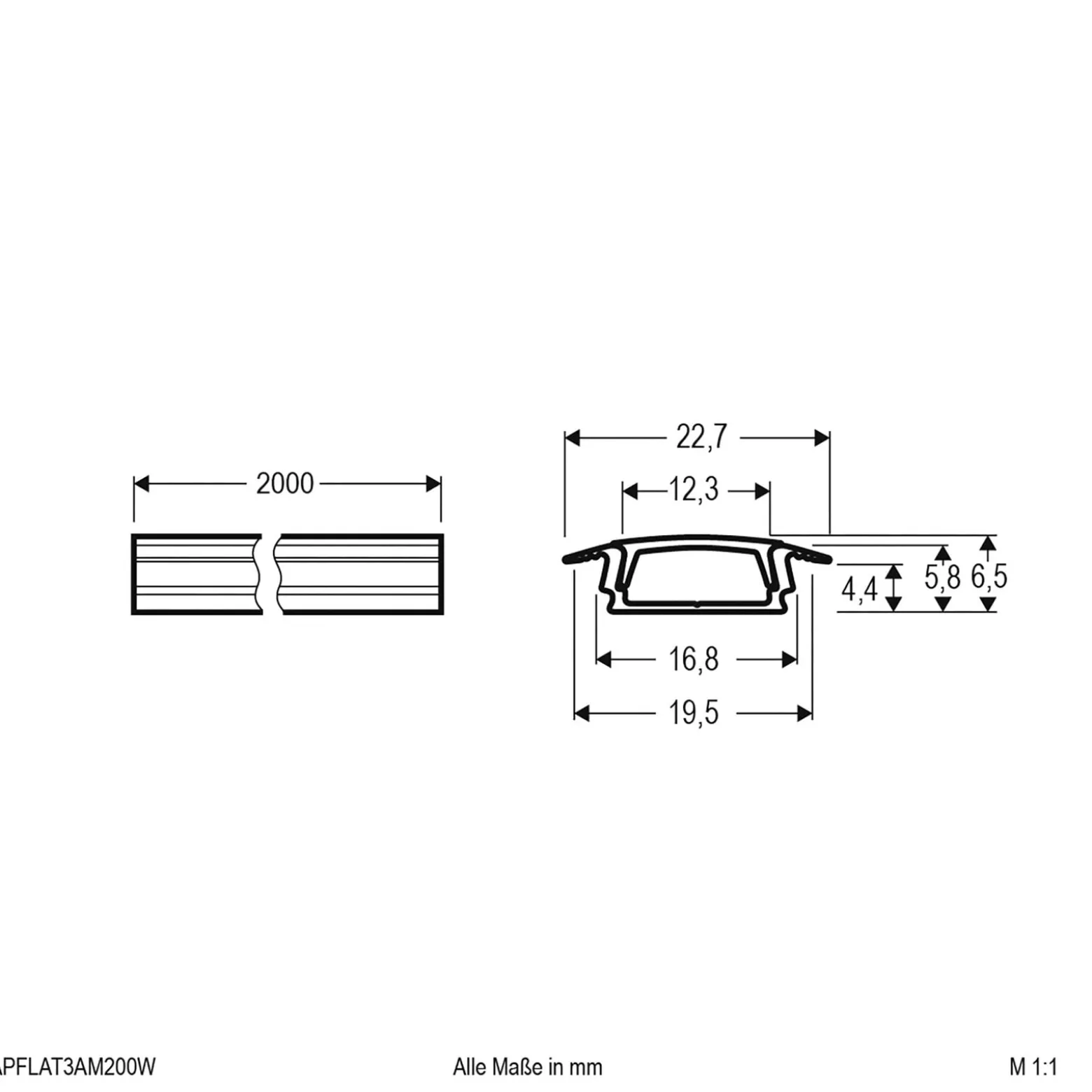 EVN APFLAT3 Alu-Profil, 200cm T-Profil, weiß