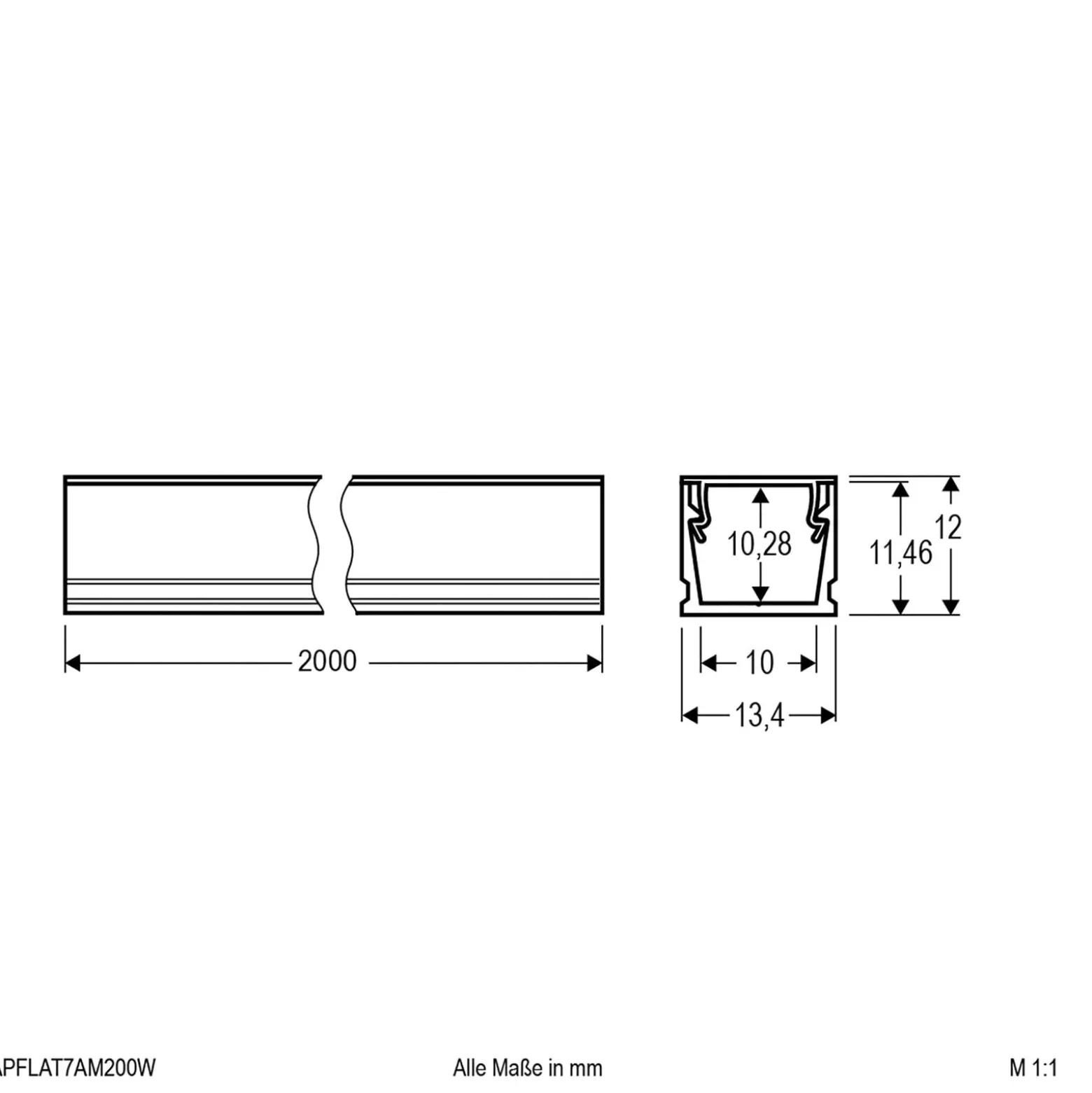 EVN APFLAT7 Alu-Profil 200cm, U-Profil, weiß