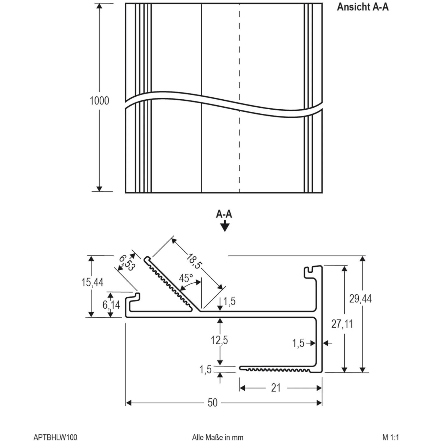 EVN APTBH Alu-Profil deckengerichtet 100cm weiß