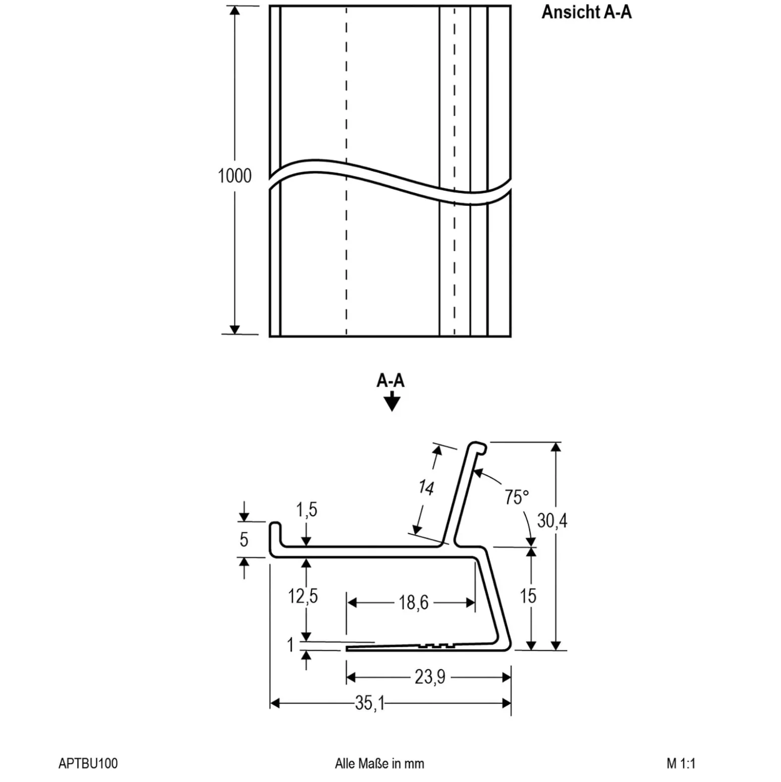 EVN APTBU Alu-Profil wandgerichtet 100cm alu