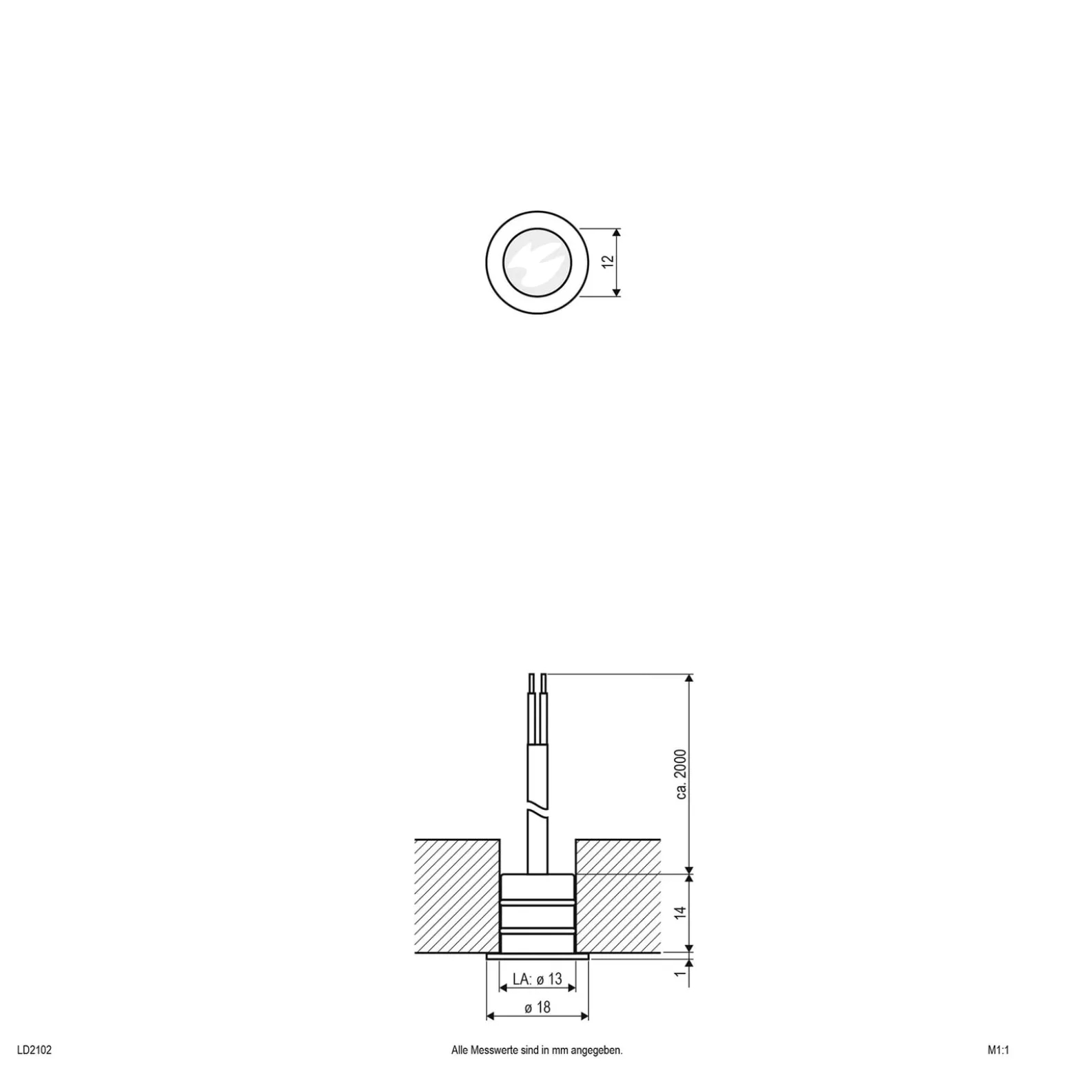 EVN LD2102 Einbauleuchte 12V IP68 Ø1,8cm 0,2W 830