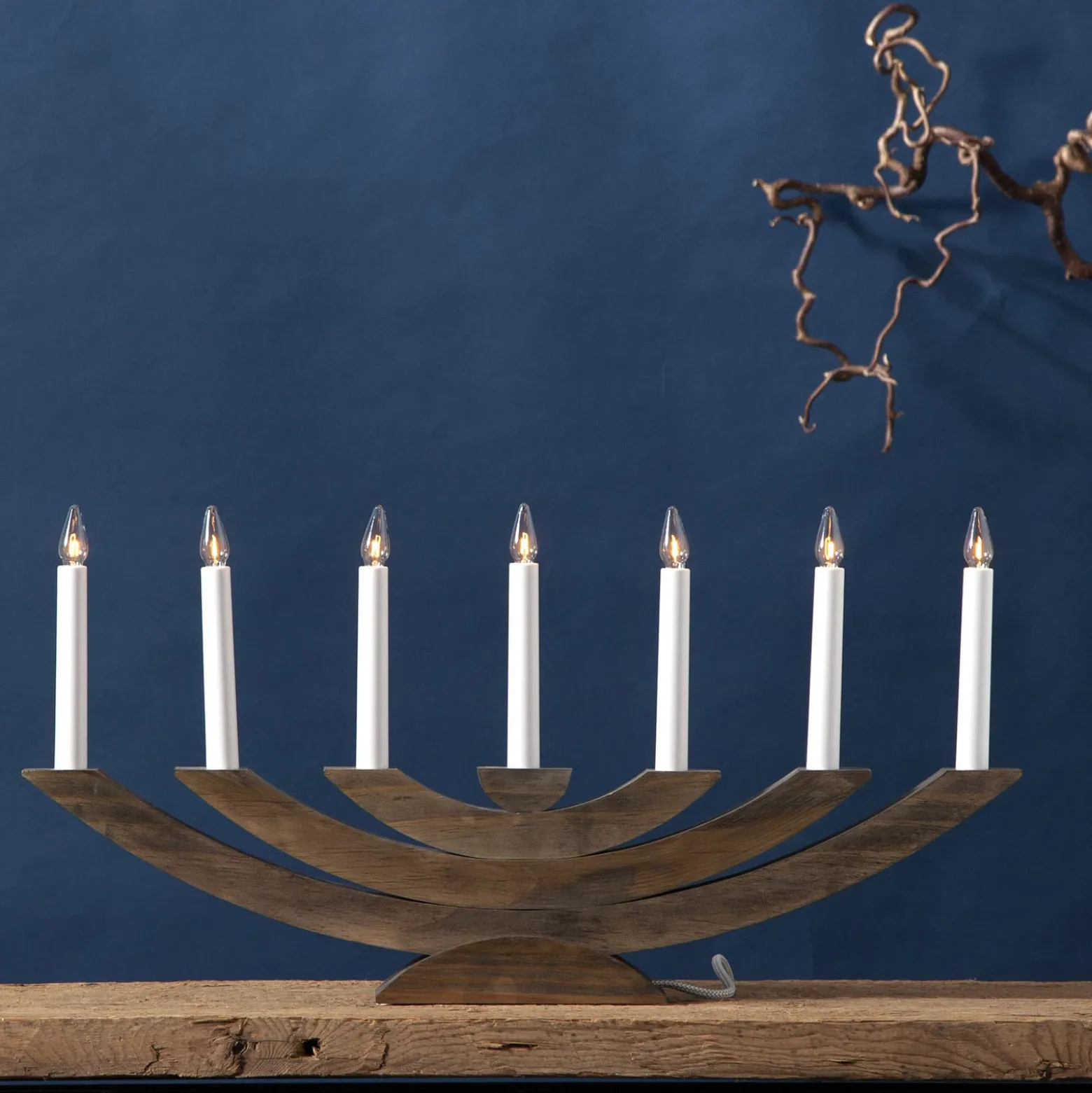 Fensterleuchter Navida, Holz, 7-flammig, braun