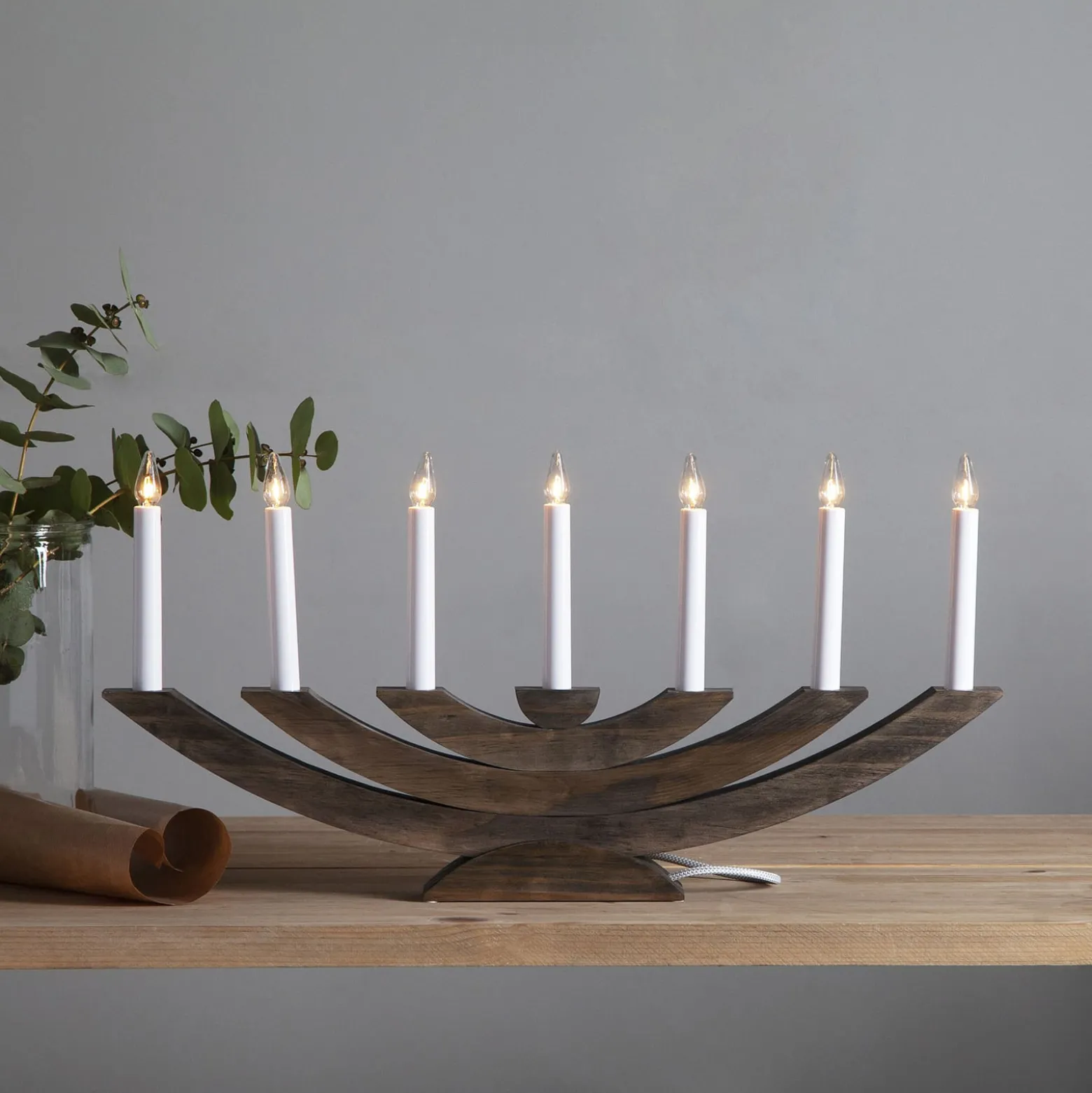 Fensterleuchter Navida, Holz, 7-flammig, braun
