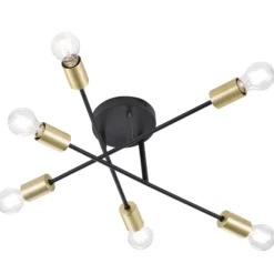 6-flammige Deckenleuchte Cross in Schwarz-Gold